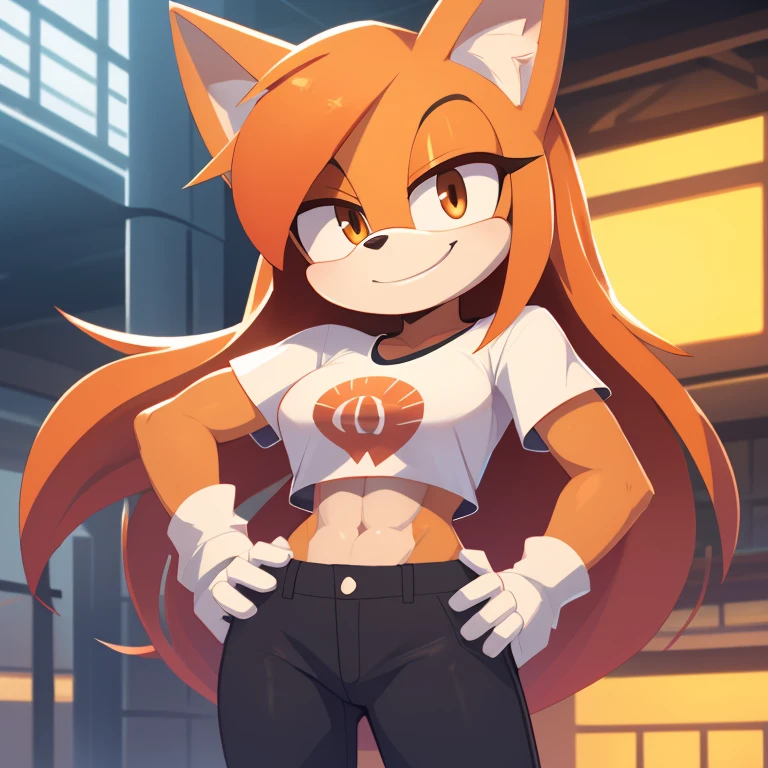 by fluff-kevlar, by ouka, by Kilinah, (((woman, extremely detailed, extremely detailed legs, extremely detailed arms, extremely detailed face, perfectly detailed eyes, perfectly detailed anatomy))): 1.2, beautiful and detailed portrait of an anthropomorphic vixen ((female))), anthro, female, red fox, simple background, high definition, good anatomy, flat chest, chest fur, chest fluff, orange fur, orange body, highly detailed face, deep yellow iris, yellow eyes, red hair, long hair, speech bubble, dark lighting, moody lighting, sexy body, slanky body, sexy face, nice, hot, cute, standing, blushing, playful smile, smile, fangs, friendly, elegant, dark, mysterious, alluring, beautiful, striped thigh highs with pink and white stripes, sexy thin pink panties, seductive, lifting long sleeved pink sweater up with mouth cutely, pulling pink pants down with hands, sexy white chest harness