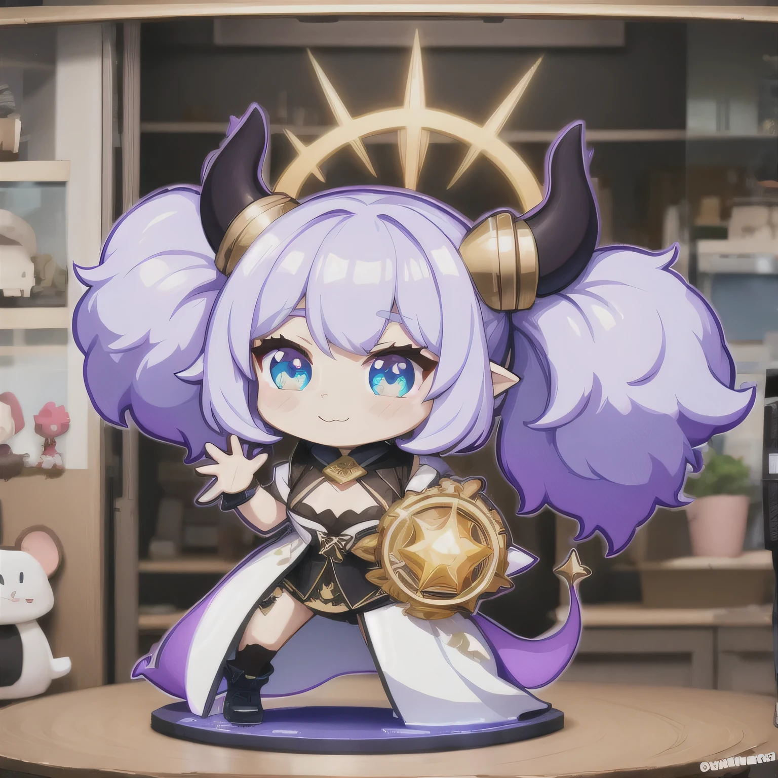 a cartoon image of a girl with a purple hair and a black top, kda, character art of maple story, （（Deer antler hair accessories））advanced digital chibi art, arcane art style, 2 d sprite, genshin impact character, official character art, chibi monster girl, chibi, , noire, ayaka genshin impact, maplestory mouse, hero 2 d fanart artsation，a cartoon image of a girl with a purple hair and a purple outfit, , chibi, kda, twitch emote, chibi monster girl, [[[[grinning evily]]]], 2 d sprite, of a ramlethal valentine,Purple and white combination, melty, cute cyber gods, advanced digital chibi art（（2 girls ））Long purple-white hair，Double tail，big eyes，Sports Posture，Combat Status，Full mana