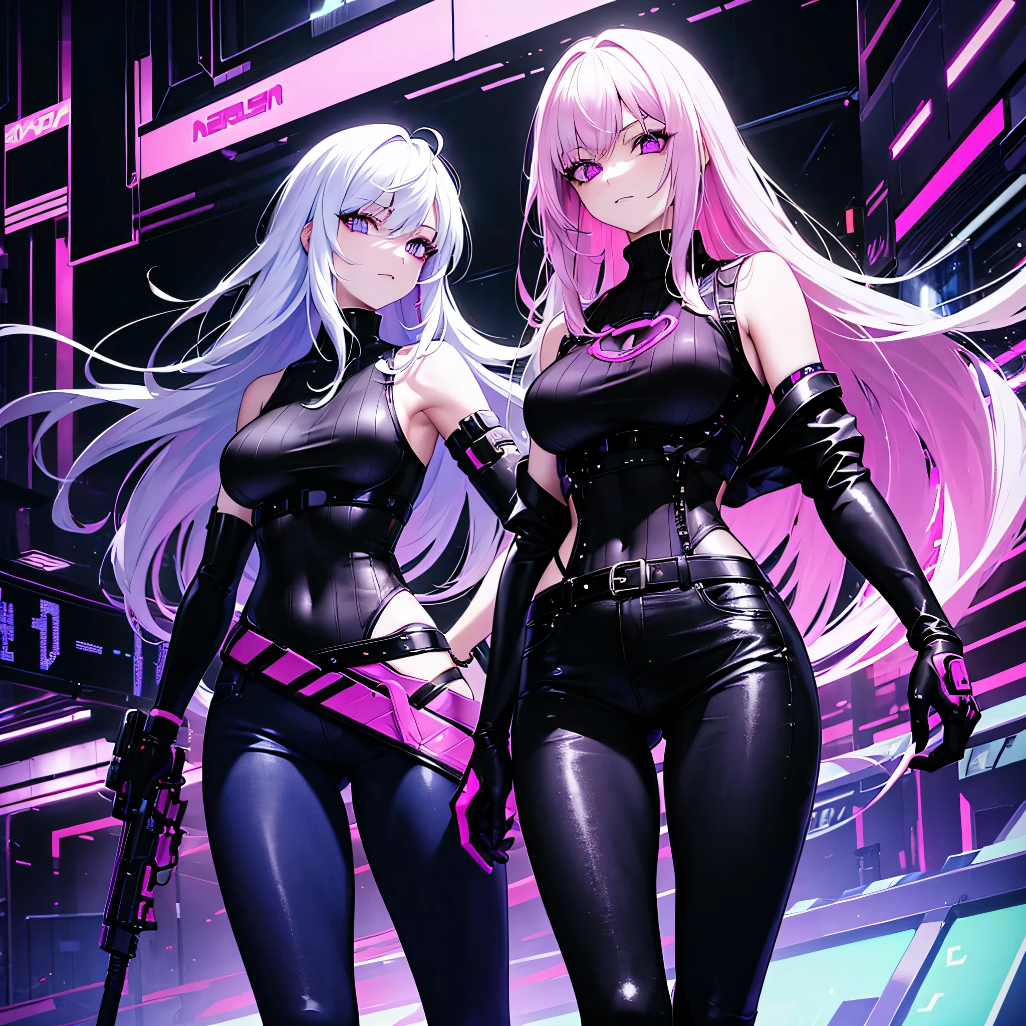 rubber suit lively sexy cyber punk gray hair pink eyes butt long hair
