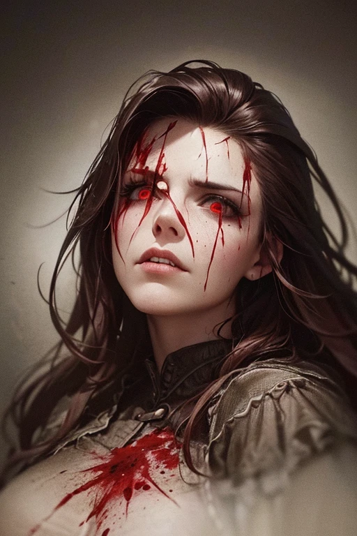 1female, solo, close up, bloody face, non sensual, standing, serious face --auto