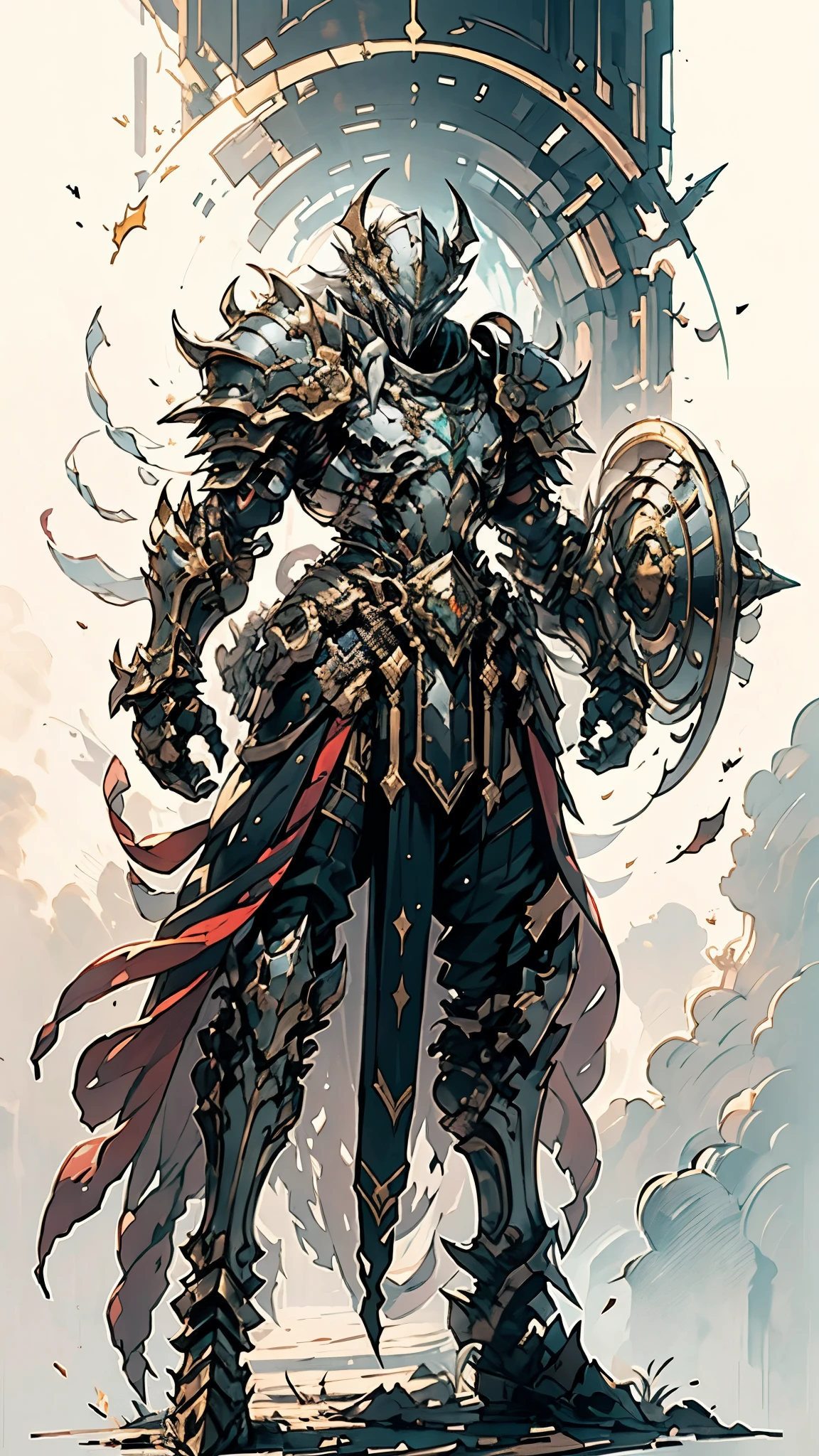 A man wearing a full-face helmet, a fantasy-style biotech armored combat suit, green eyes, (a composite layered chest armor), fully enclosed shoulder guards, matching arm and leg guards, the belt is adorned with fangs biting into gem, (the color scheme is primarily black with red accents), the design balances heavy with agility, a high-tech bio-mecha armor, (Armor Concept Inspired by Godzilla, stand on the top of a skyscraper in a futuristic sci-fi city), this character embodies a finely crafted fantasy-surreal style armored hero in anime style, exquisite and mature manga art style, (element, plasma, energy, the armor glows), ((male:1.5)), metallic, real texture material, dramatic, high definition, best quality, highres, ultra-detailed, ultra-fine painting, extremely delicate, professional, perfect body proportions, golden ratio, anatomically correct, symmetrical face, extremely detailed eyes and face, high quality eyes, creativity, RAW photo, UHD, 32k, Natural light, cinematic lighting, masterpiece-anatomy-perfect, masterpiece:1.5
