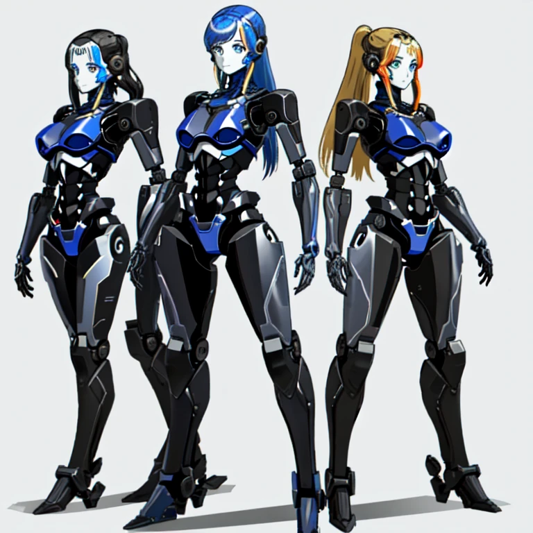 Women transformed into robots,
Masterpiece,
Full Body Shot,
Multipose,
All of their faces are beautiful human faces.,
Everyone looks the same except for their faces々The internal skeleton is visible in various colors.,
All of them have different sizes and shapes of tops and bottoms.,
Everyone has a different height and body shape,
They all have different hairstyles and hair colors,