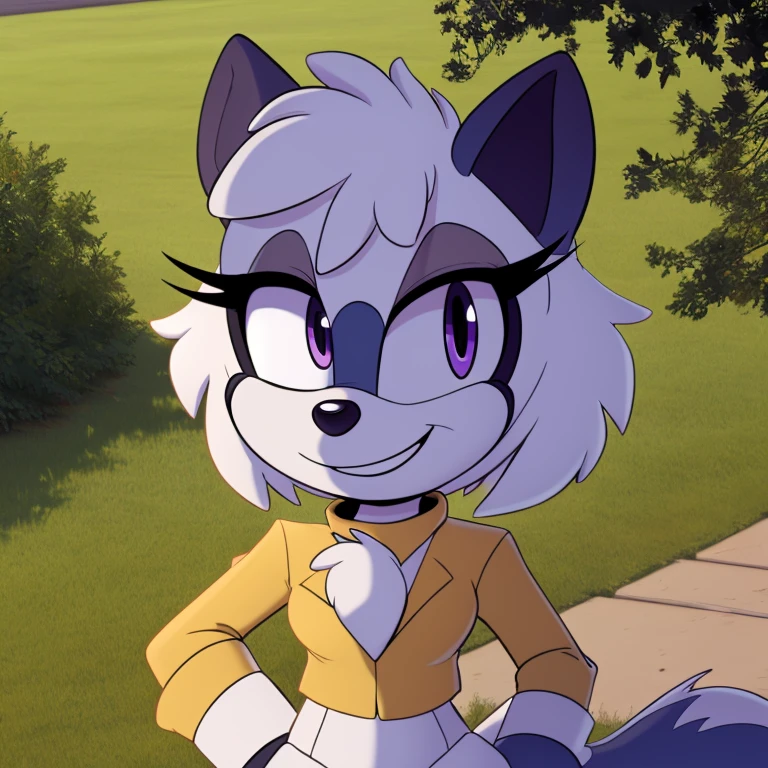(score_9, score_8_up, 2d), 1girl, solo, Tangle the lemur, female mobian, purple eyes, smile, looking at viewer.
