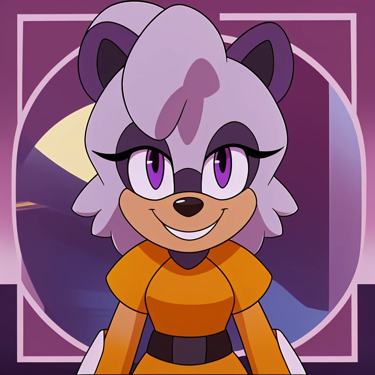 (score_9, score_8_up, 2d), 1girl, solo, Tangle the lemur, female mobian, purple eyes, smile, looking at viewer.