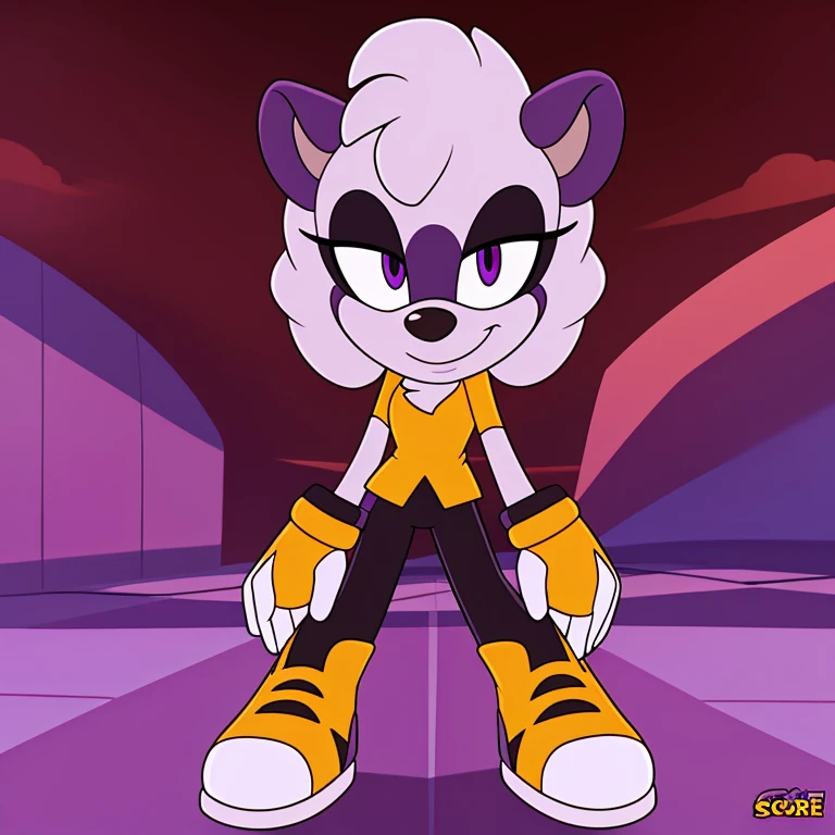 (score_9, score_8_up, 2d), 1girl, solo, Tangle the lemur, female mobian, purple eyes, smile, looking at viewer.