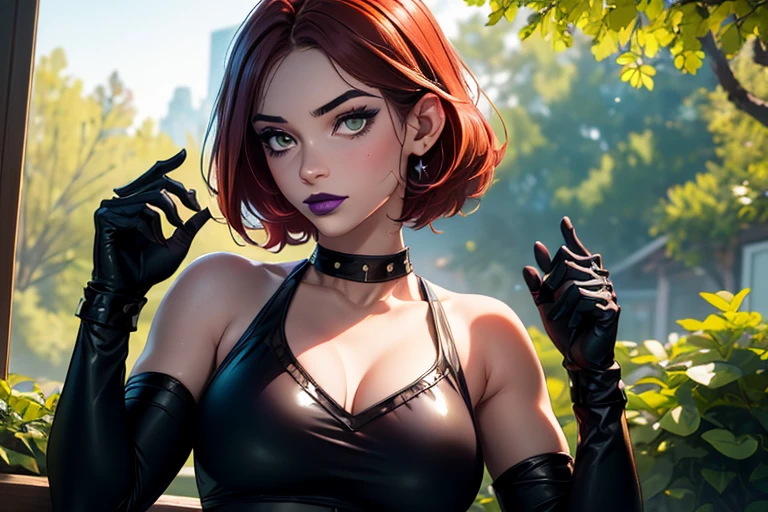 Masterpiece, beautiful art, professional artist, 8k, very detailed face, very detailed hair, 1girl, Rogue (RogueXME, short hair, two-tone hair, (red hair), (white bangs), green eyes, purple makeup, purple lipstick, medium breasts, smiling, choker, studded collar, tight yoga leggings and lycra sports bra, gloves), stretching on a yoga matt outside the X-Mansion on the porch, hot, horny, aroused, blushing, thinking of her girlfriend, missing her lover, no labels, no branding, perfectly drawn body, beautiful face, very detailed eyes, rosey cheeks, intricate details in eyes, perfect fit body, beautiful body, extremely detailed, intricate details, highly detailed, sharp focus, detailed skin, realistic skin texture, texture, detailed eyes, high resolution, kodak vision color, foto_\(ultra\), post-processing, maximum detail, roughness, real life, ultra realistic, photorealism, photography, absurdres, RAW photo, highest quality, high detail RAW color photo, professional photo, extremely detailed UHD 8k wallpaper unit, best quality, highres, (masterpiece, top quality, high resolution:1.4), photo, cinematic, film grain, sharp, soft natural light, magic photography, super detailed.