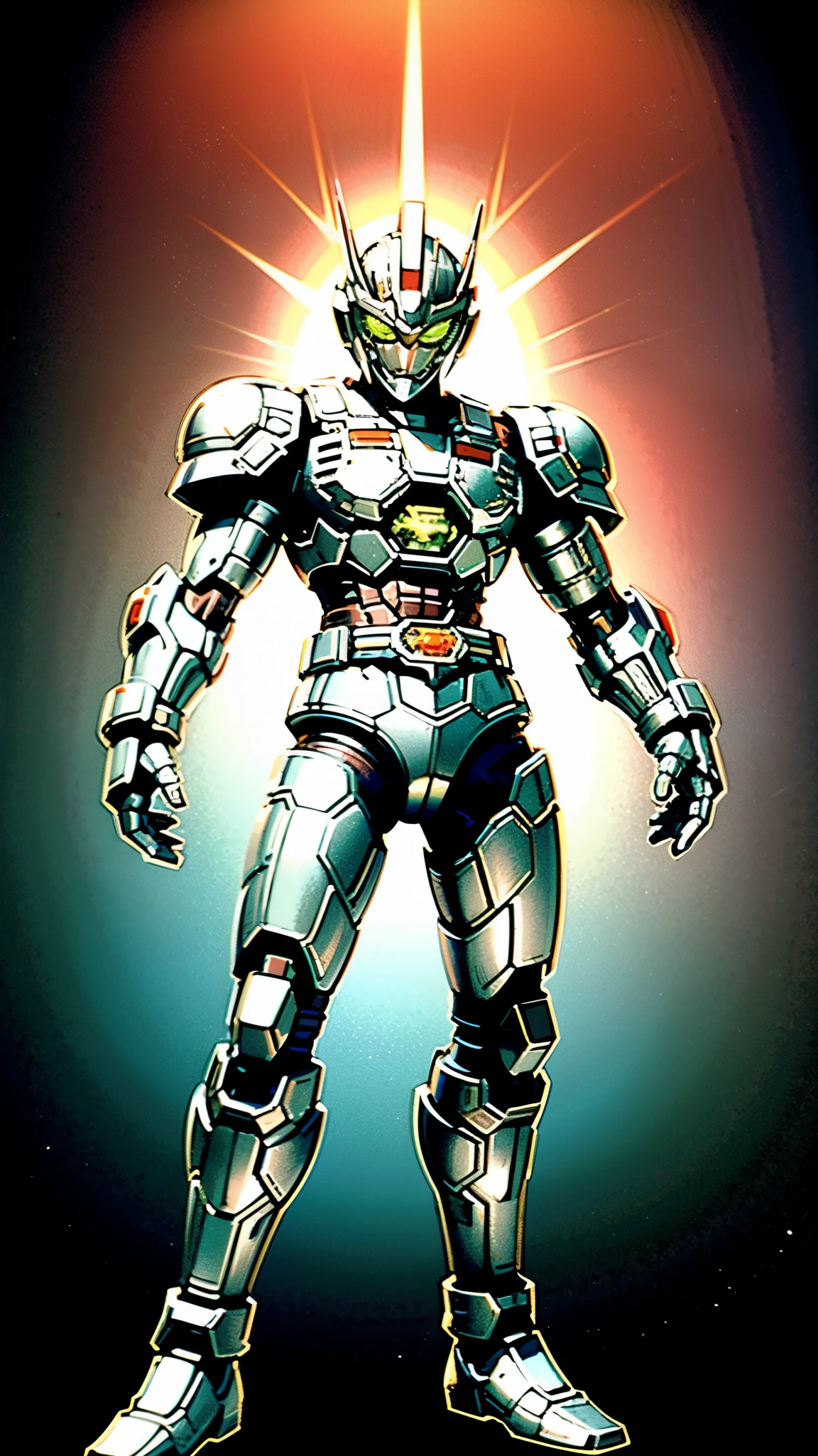 A man wearing a full-face helmet, a fantasy-style biotech armored combat suit, green eyes, (a composite layered chest armor), fully enclosed shoulder guards, matching arm and leg guards, the belt is adorned with fangs biting into gem, (the color scheme is primarily black with red accents), the design balances heavy with agility, a high-tech bio-mecha armor, (Armor Concept Inspired by Godzilla, stand on the top of a skyscraper in a futuristic sci-fi city), this character embodies a finely crafted fantasy-surreal style armored hero in anime style, exquisite and mature manga art style, (element, plasma, energy, the armor glows), ((male:1.5)), metallic, real texture material, dramatic, high definition, best quality, highres, ultra-detailed, ultra-fine painting, extremely delicate, professional, perfect body proportions, golden ratio, anatomically correct, symmetrical face, extremely detailed eyes and face, high quality eyes, creativity, RAW photo, UHD, 32k, Natural light, cinematic lighting, masterpiece-anatomy-perfect, masterpiece:1.5