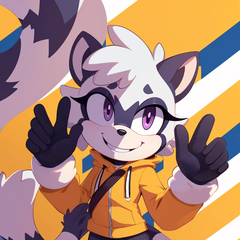 (score_9, score_8_up, 2d), 1girl, solo, Tangle the lemur, female mobian, purple eyes, smile, looking at viewer.