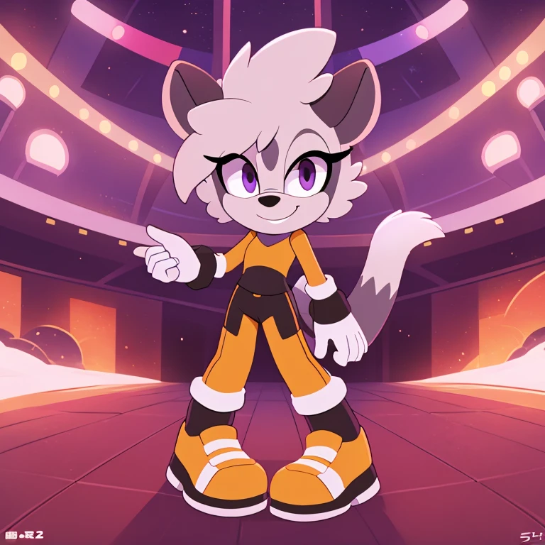 (score_9, score_8_up, 2d), 1girl, solo, Tangle the lemur, female mobian, purple eyes, smile, looking at viewer.