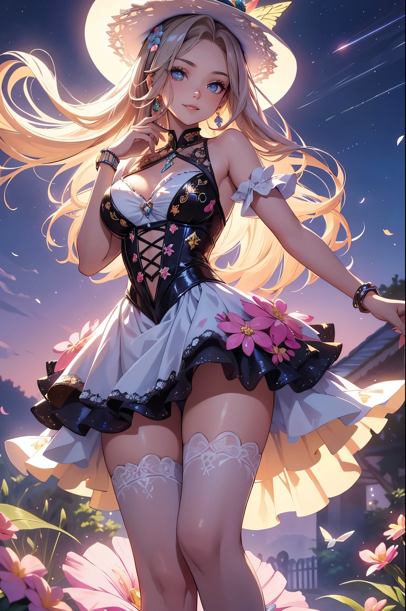 (best quality,4k,8k,highres,masterpiece:1.2),ultra-detailed,(realistic,photorealistic,photo-realistic:1.37),acrylic painting,beautiful Brazilian model in a Lolita dress with downy hair,beautiful Brazilian model with extremely colorful hair and detailed facial features,beautiful Brazilian model standing in a beautiful garden surrounded by a starry sky,brown hair,beautiful Brazilian model wearing a vibrant Lolita dress,beautiful Brazilian model with intricate accessories,cat ears,beautiful Brazilian model posing gracefully with her hands on her hips,beautiful Brazilian model with long flowing twintails,beautiful Brazilian model with bright blue eyes and rosy lips,beautiful Brazilian model with a joyful expression,beautiful Brazilian model in a dynamic pose with cherry blossoms falling around her,beautiful Brazilian model surrounded by colorful flowers and butterflies,beautiful Brazilian model's dress adorned with cute bows and lace details,beautiful Brazilian model with an enchanting smile,beautiful Brazilian model with soft, pastel-colored shading,beautiful Brazilian model with a magical glow illuminating her,beautiful Brazilian model in a picturesque setting with a winding path leading to a magnificent castle,beautiful Brazilian model with a fairytale-like background,beautiful Brazilian model with a soft, dreamy atmosphere,beautiful Brazilian model with a subtle bokeh effect,beautiful Brazilian model standing under a sun sky,beautiful Brazilian model with a warm, golden sunset in the background,beautiful Brazilian model surrounded by twinkling stars and colorful nebulae,creating an ethereal and captivating artistic masterpiece.