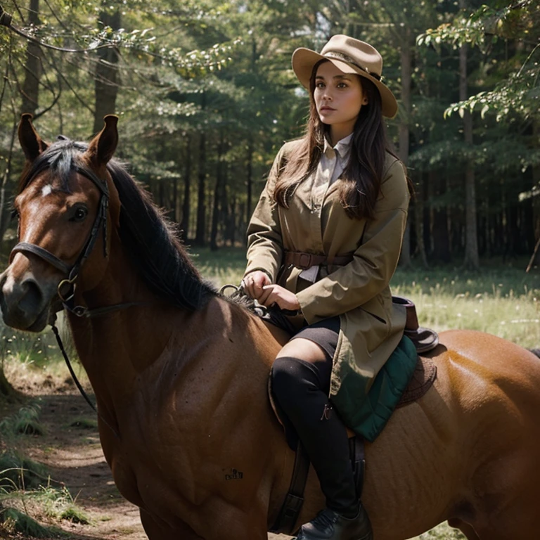 Girl and horse in the forest with a beautiful visual