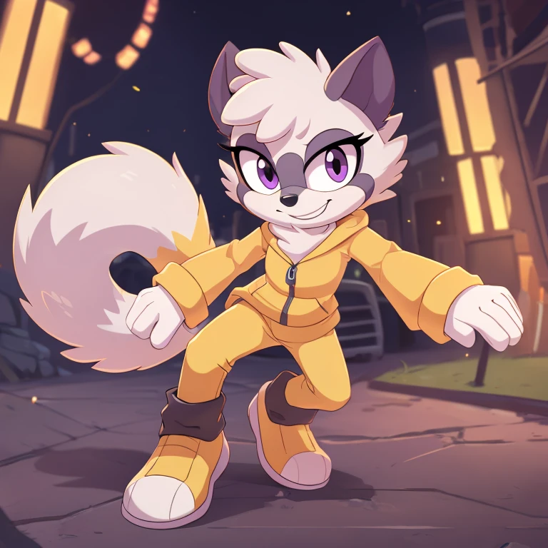 (score_9, score_8_up, 2d), 1girl, solo, Tangle the lemur, female mobian, purple eyes, smile, looking at viewer.