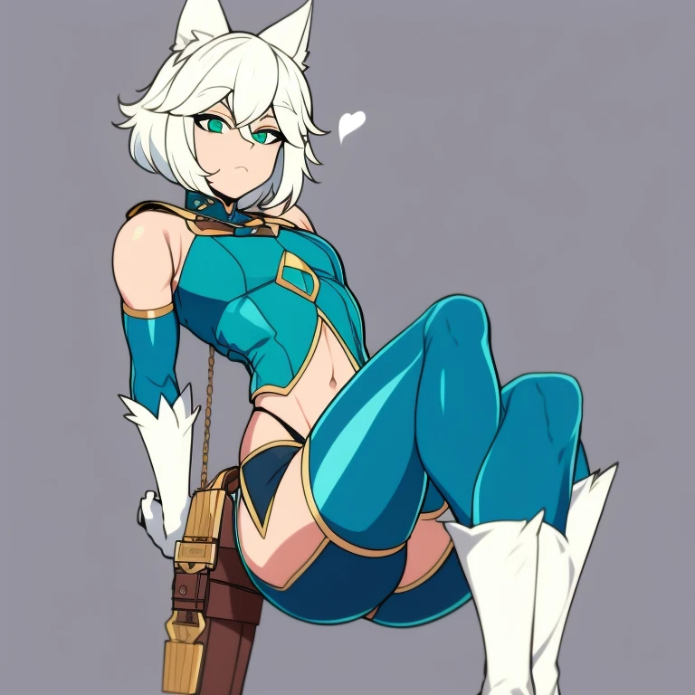 Garoto solteiro, Anime Femboy, curto, longos cabelos brancos, orelhas de lobo, cauda de lobo, olhos azuis, vestindo shorts curtos, meias altas, botas de combate pretas, usando moletom preto curto, peito achatado, super peito achatado, femboy solo, apenas um femboy ((peito achatado)), quadris largos, coxas grossas, visible thong straps,