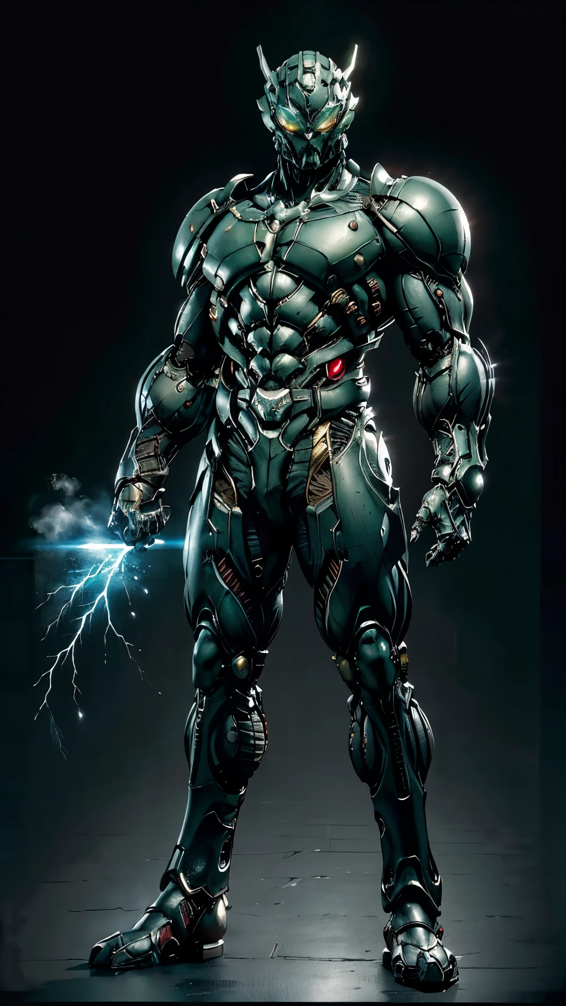 A man wearing a full-face helmet, a fantasy-style biotech armored combat suit, green eyes, (a composite layered chest armor), fully enclosed shoulder guards, matching arm and leg guards, the belt is adorned with fangs biting into gem, (the color scheme is primarily black with red accents), the design balances heavy with agility, a high-tech bio-mecha armor, (Armor Concept Inspired by Godzilla, stand on the top of a skyscraper in a futuristic sci-fi city), this character embodies a finely crafted fantasy-surreal style armored hero in anime style, exquisite and mature manga art style, (element, plasma, energy, the armor glows), ((male:1.5)), metallic, real texture material, dramatic, high definition, best quality, highres, ultra-detailed, ultra-fine painting, extremely delicate, professional, perfect body proportions, golden ratio, anatomically correct, symmetrical face, extremely detailed eyes and face, high quality eyes, creativity, RAW photo, UHD, 32k, Natural light, cinematic lighting, masterpiece-anatomy-perfect, masterpiece:1.5