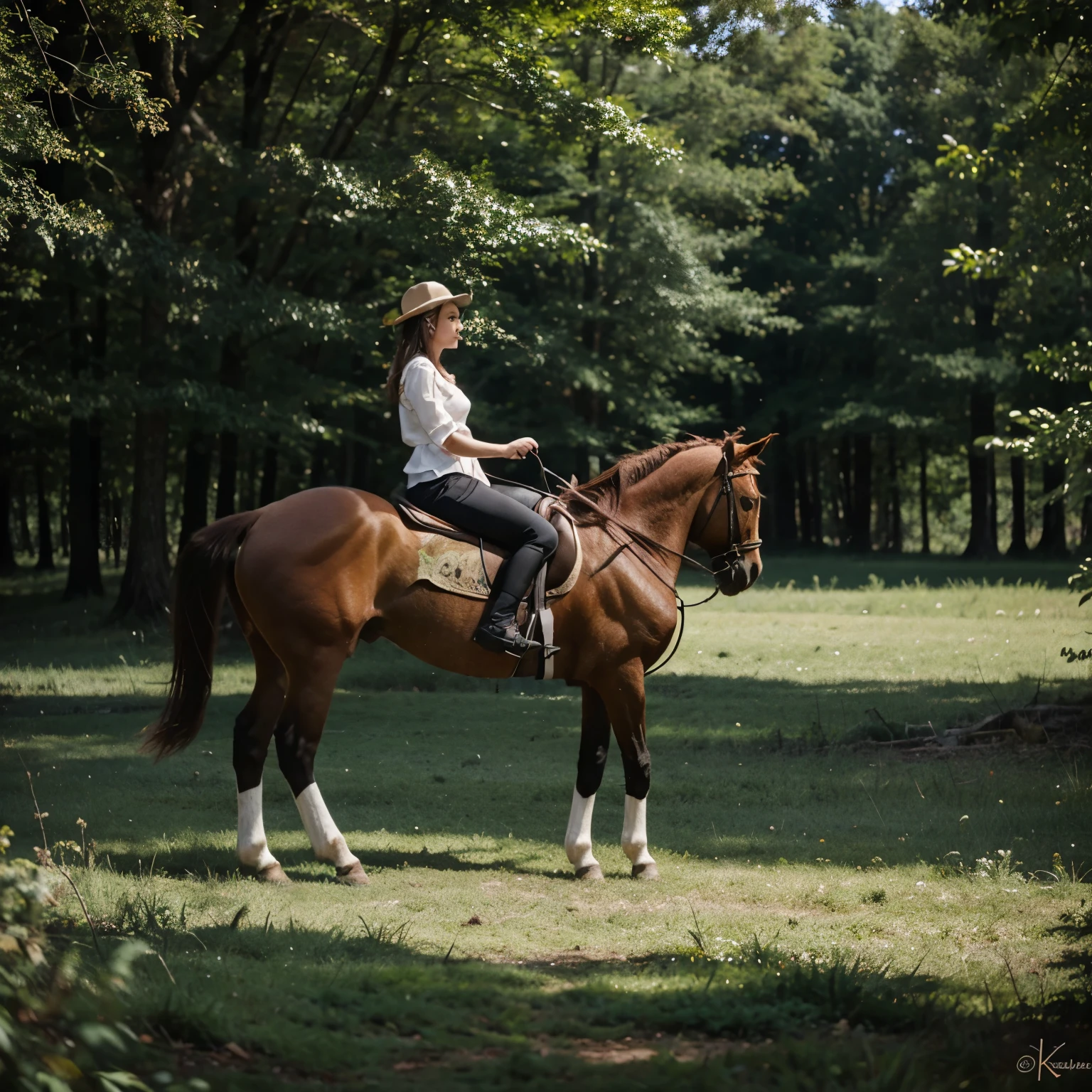 Girl and horse in the forest with a beautiful visual
