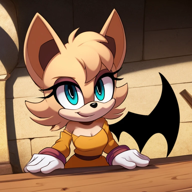 (score_9, score_8_up, 2d), 1girl, solo, Rouge the bat, female mobian, turquoise eyes, cute smile, looking at viewer, bat wings.