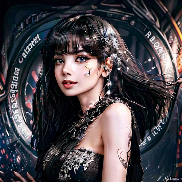 (best quality,4k,highres,masterpiece:1.2),ultra-detailed,realistic,beautiful detailed eyes,beautiful detailed lips,a cute witch dressed in billowing sheer black,(magical,translucent) fabric flowing in the wind,captivating smile,longeyelashes,extremely detailed eyes and face,tattoos covering her arms and legs,delicate intricate patterns,(colorful,vibrant) enchanted aura surrounding her,casting a spell of love on the viewer,glowing magical symbols floating in the air,spellbinding charm and elegance,background filled with shimmering stars,moonlit night sky,portraits,witchcraft,witch,horror