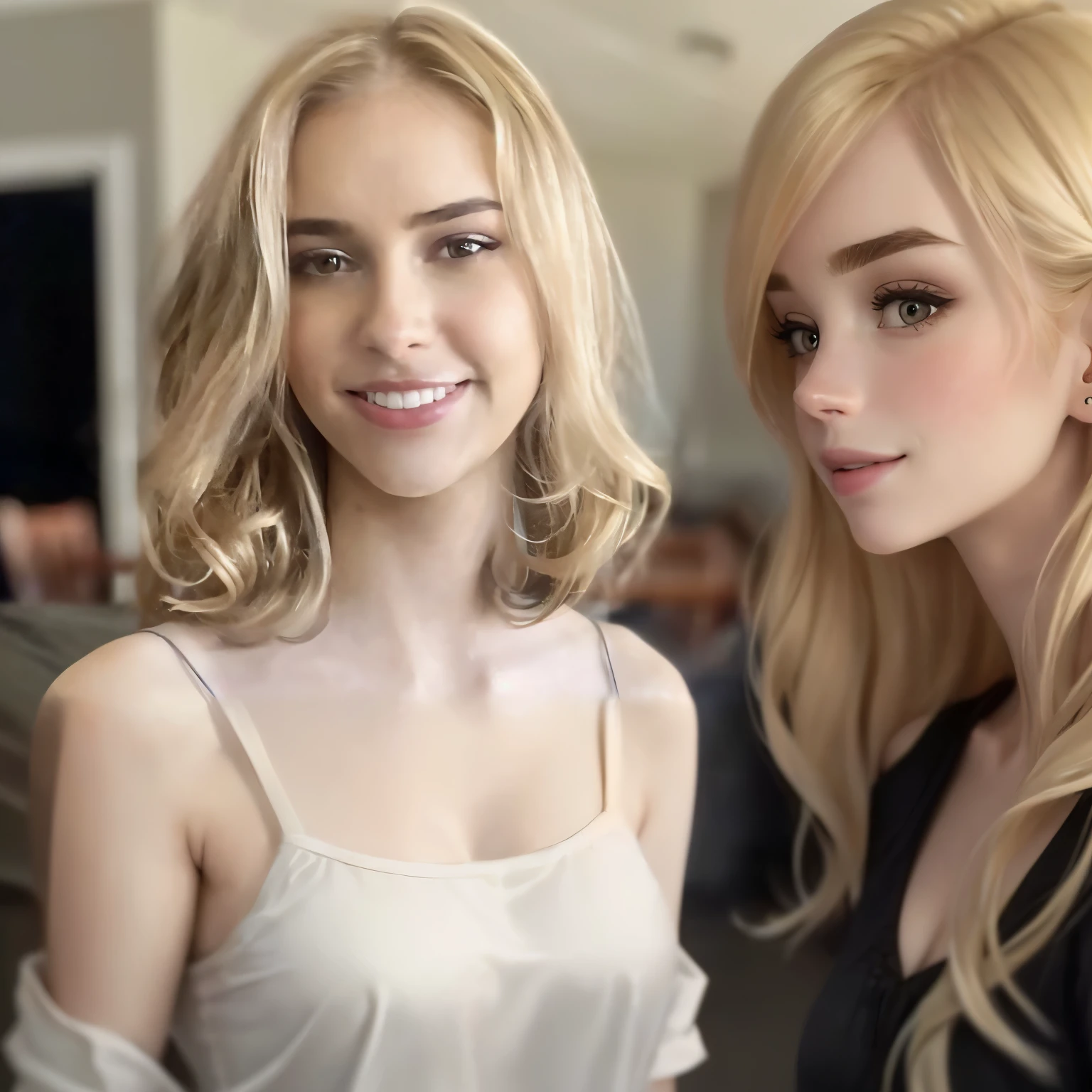 blond woman with a smile on her face and a white shirt, shoulder - length blonde hair, kiernan shipka, pale skin curly blond hair, headshot profile picture, lilly collins, wavy shoulder-length hair, a gorgeous blonde, beautiful blonde girl, a girl with blonde hair, better known as amouranth, 19-year-old girl, lily collins, small , skinny body