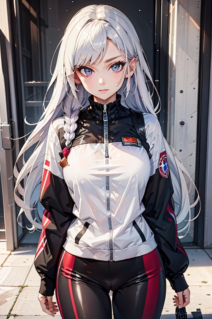 (best quality, masterpiece, uncensored, high quality, ultra detailed, extremely detailed CG, beautiful face, beautiful eyes, beautiful hair), solo, 1girl, (light purple hair, white gradient hair), long hair, cold, kind, long twin braids, light smile, large breasts, futuristic clothes, robot suit, (chest core, arc reactor), robot ears, future, universe, city