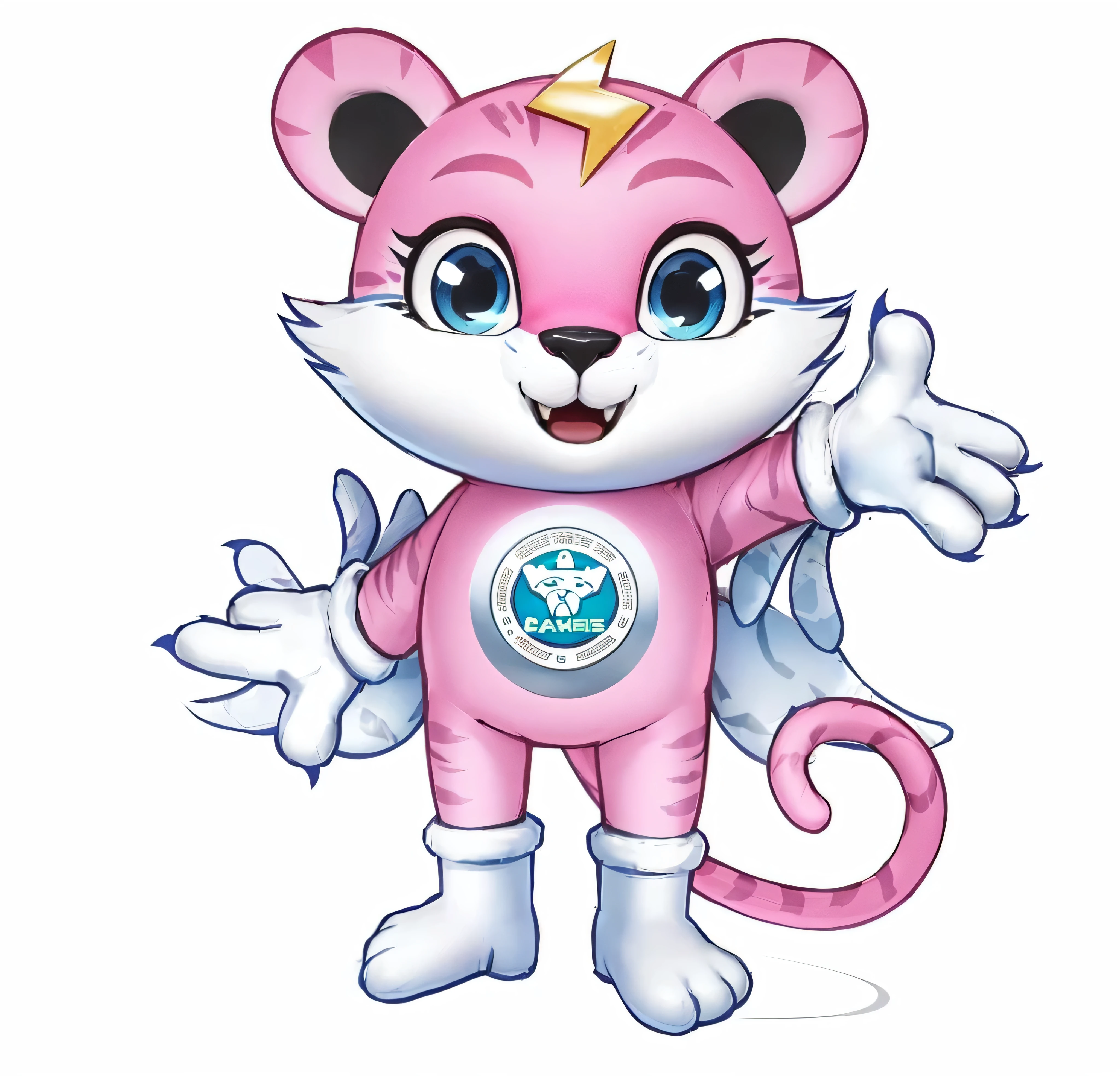 Close-up of a pink tiger,Its face is white,The body is pink, Gamble Watson, toonix characters, 3d model of japanese mascot, Mascot illustration, Sports Team Mascots, bluey, Blueshift Rendering, Full body mascot, Electric cat flying across the ice, mascot pop funko, Telegram Stickers, official concept art,masterpiece,High Detail,High Definition,8K