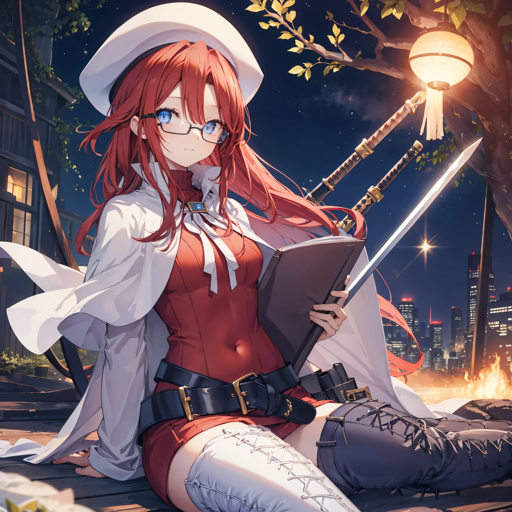 pov,(nsfw:1.2),summonnightaty, aty, (young:1.3),long hair, blue eyes, red hair, large_beret, hat, glasses,
BREAK long hair, thighhighs, hat, dress, boots, glasses, belt, cape, sweater, zettai ryouiki, beret, thigh boots, white footwear, ribbed sweater, loose belt,solo,
BREAK outdoors, fantasy,on_a_ship,
BREAK (masterpiece:1.2), best quality, high resolution, unity 8k wallpaper, (illustration:0.8), (beautiful detailed eyes:1.6), extremely detailed face, perfect lighting, extremely detailed CG, (perfect hands, perfect anatomy),covered_nipples,covered_navel,light_smile ,(half_eyes:1.4),sword,armpit,sleepy,dynamic_sitting,barrel,red_sweater,apart_legs,magical_effect,spread_legs,