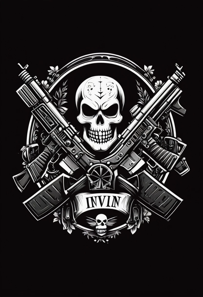 Una calavera con el fono negro con armas alado , with the name irvin in capital letters in the middle gamer style
