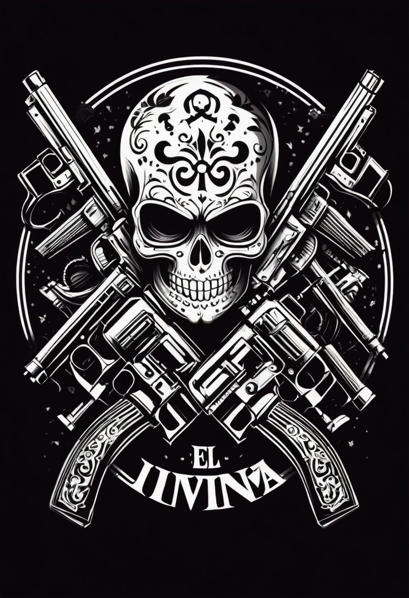 Una calavera con el fono ????? con armas alado , with the name irvin in capital letters in the middle gamer style 
