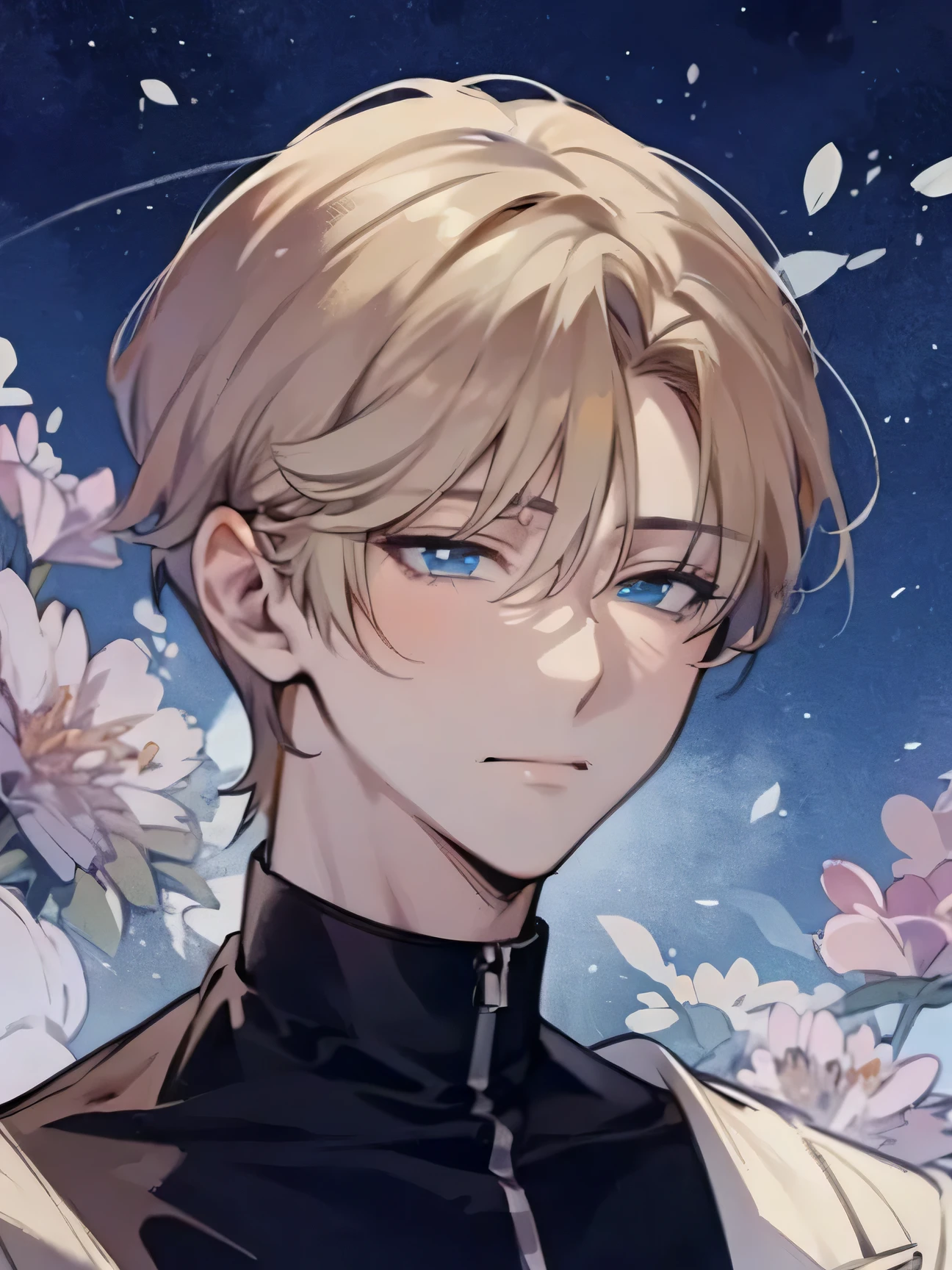 1boy, detailed, Makoto Shinkai Style, detailed hair, cinematic lighting, high-resolution, lean build, perfect quality face, high quality, masterpiece, manhwa style, best quality, anime style, detailed beautiful eyes, perfect face, blurred background, blond hair, blue eyes