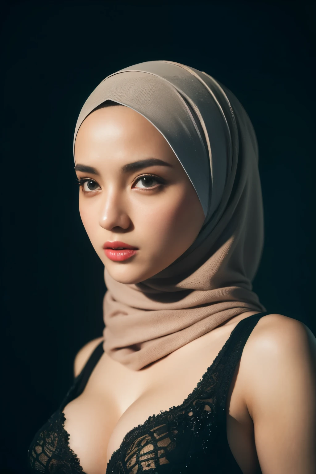 bellydancer, cyberpunk, javanese, (((hijabi))), cleavage, reflection light, chiaroscuro, depth of field, cinematic lighting, ray tracing, Sony FE GM, UHD, super detail, masterpiece, textured skin, high details, best quality, award winning,3D,hdr(HighDynamicRange),Ray tracing,NVIDIA RTX,Hyper-Resolution,Unreal 5,Subsurface scattering、PBR Texture、post-proces、Anisotropy Filtering、depth of fieldaximum definition and sharpnesany-Layer Textures、Albedo e mapas Speculares、Surface coloring、Accurate simulation octane rendering of light-material interactions、Two-colored light、largeaperture、Low ISO、White balance、the rule of thirds、8K raw data