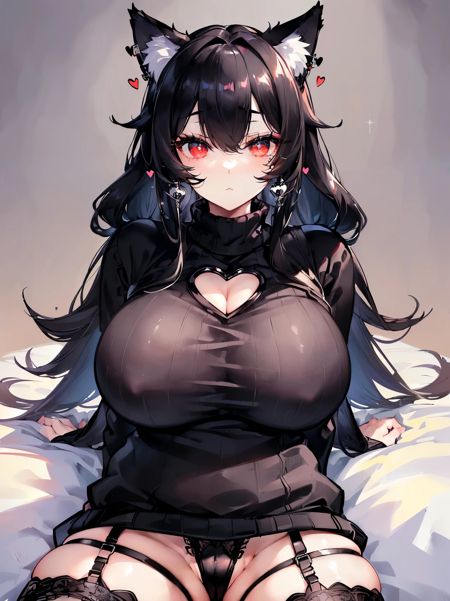 ((Huge breasts!)),((Fluffy black sweater!)),((Fluffy black garter belt!)),((Attractive plump body!)),((master piece)),((best quality)), ((high resolution)),(( ultra-detailed)),beautiful detailed face,deep detailed eyes,((arms up behind)),((lie down)),((sleep)),((sparkling eyes)),((heart earrings)),((shy)),((Spread your legs wide!)),((Spread your legs!)),((Showing off your crotch!)),((Fluffy black sweater!)),((Fluffy Garter Belt!)),(Red Eyes),(Fluffy cat ears)),((Big cat ears)),((Fluffy black sweater!)),((Fluffy black garter belt!)),((Open the chest)),((Fluffy black clothes)),((Large Breasts!)),((Big Tits!)),((Big Breasts!)),((Black Hair)),((Fluffy clothes)),((tits)),((Fox&#39;s Tail)),((Fluffy tail)),((Fluffy cat ears)),(Black Hairロング),((Messy Hair)),((Fluffy tail)),((Big cat ears!)),(first round),((大きいtits)),((Huge breasts!)),((大きい大きいtits!)),((立派なBig cat ears)),((Attractive areola!)),((魅力的なLarge areola!)),((Large areola!)),((魅力的な大きいtits)),((魅力的なLarge Breasts)),