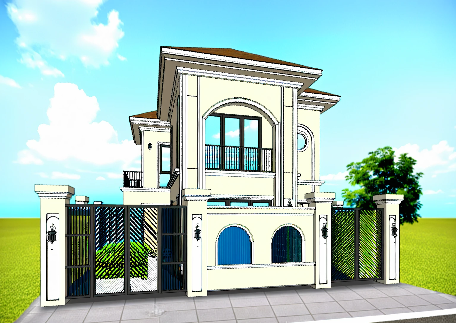 Architectural style Architectural style, ((Classic Style House)),(masterpiece) , ((best quality)), dramatic lighting, high quality outdoors, sky, day, cloud, tree, blue sky, building, scenery, road, real world location, sunlight, enough detail, high resolution,super realistic, Photorealistic, highly detailed, balcony, plants, door, car, truck, parking slot, paving, . Clean lines, architectural drawing, highly detailed , . Clean lines, geometric shapes, minimalist, modern, architectural drawing, highly detailed