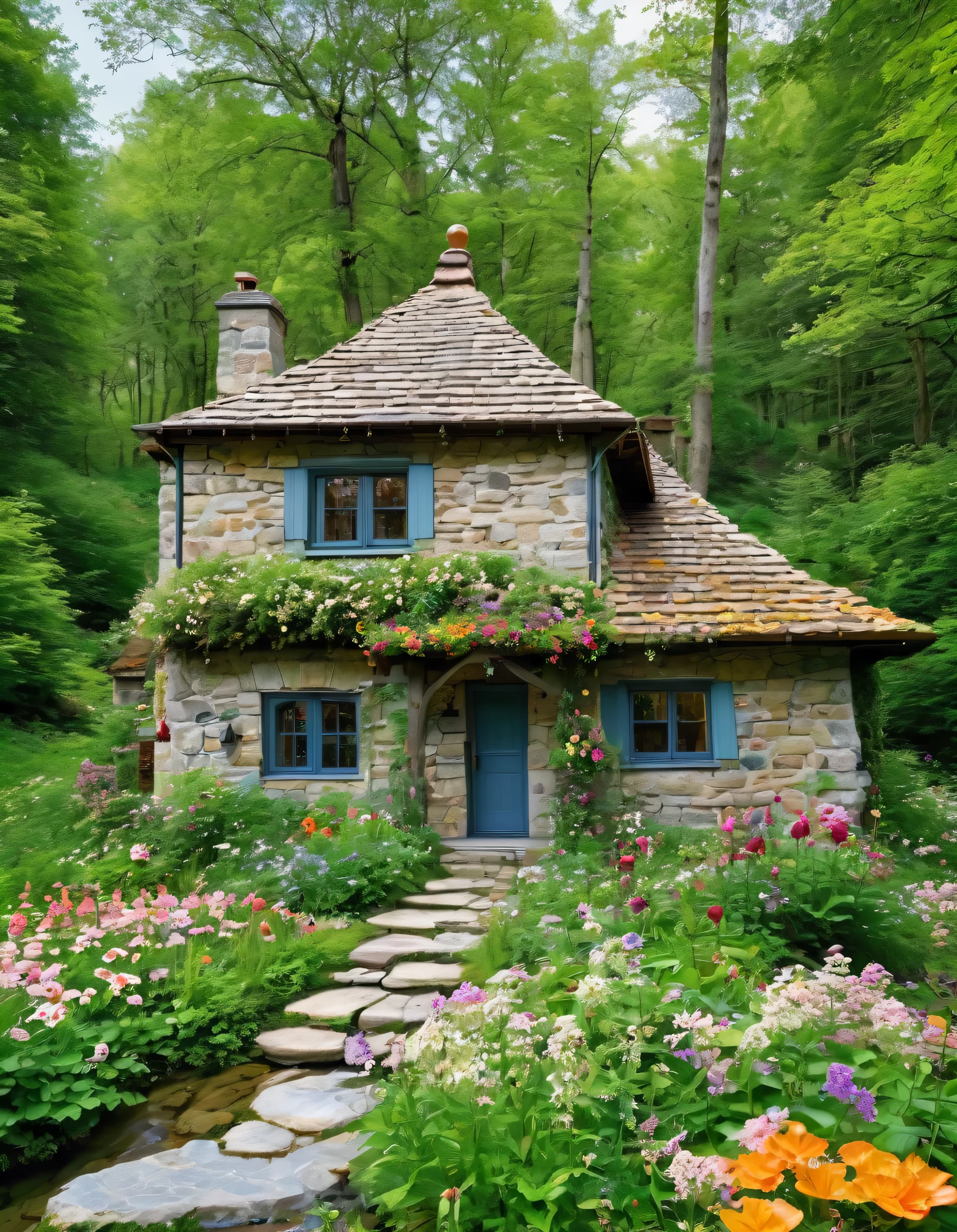 a small stone house surrounded by flowers and water, cottage in the forest, idyllic cottage, cottage in the woods, cottagecore!!, cottagecore, flowery cottage, beatiful house, cottage, little cottage, house in forest, beautiful house on a forest path, the small house in the forest, setting in nature, solitary cottage in the woods