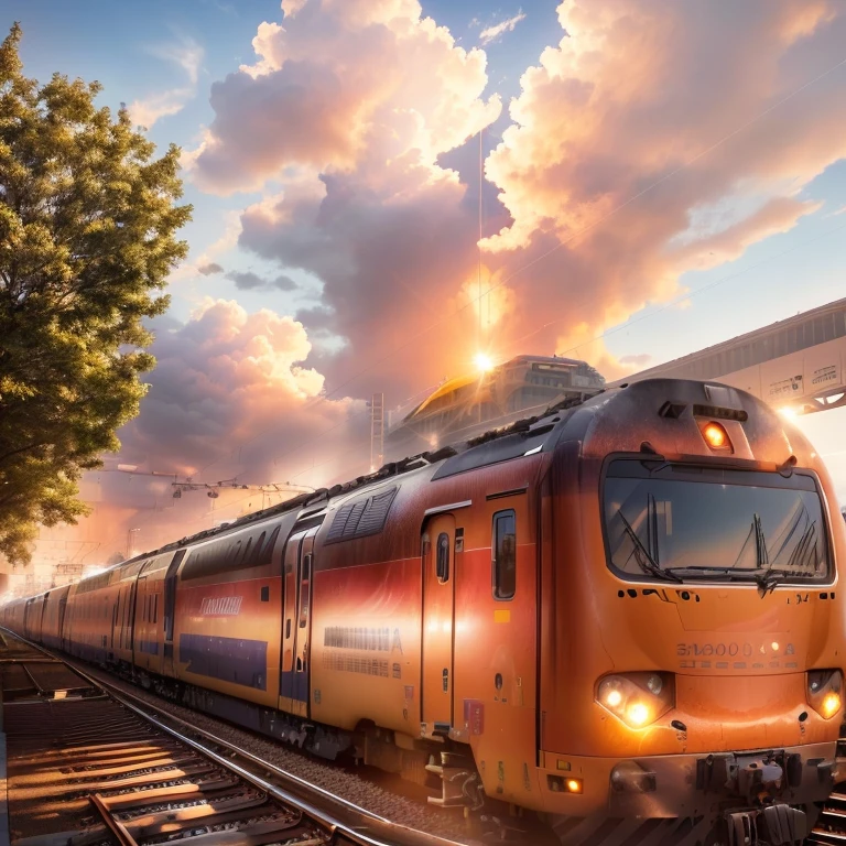 arafed train on the tracks at a train station with a platform, train, high speed trains, trains, platform, Full Device, alex malveda, railway, train station in summer, rail, Alexander Bogen, trains in the background, Carlo Maderna, Locomotive, photo shoot, Ticker, Karl Völker, Surrounding the city