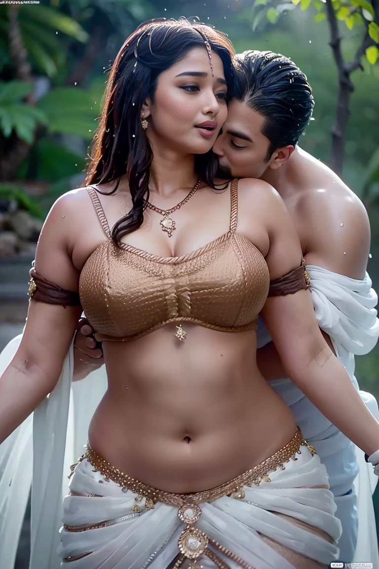 HD wallpaper 32k cinematic shoot of a Beautiful cute wet Pooja Hegde, with thick thighs and a curvy chubby waist,  wearing a beautiful Indian dress, ((lowwaist)), ((kissing by a man)), ((kiss)), ((wet girl)), ((sweaty girl)), ((kissing a man)), ((kiss)), ((kiss on the navel))