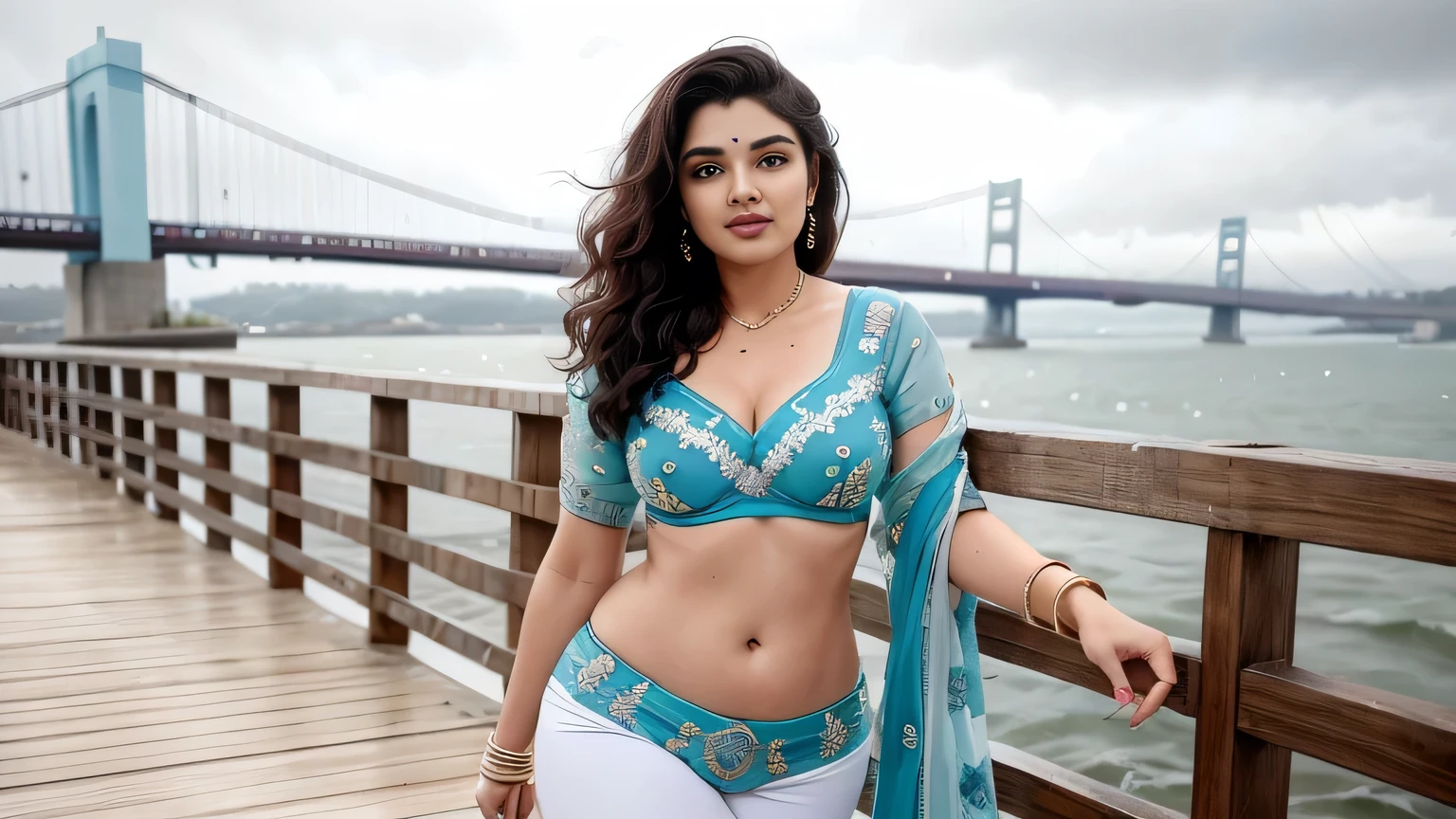 ►In this enchanting lookbook, witness the vibrant hues of the sea bridge come to life as a plus-size Al model gracefully navigates through the sea bridge kissed . With each step, she exudes confidence and joy, embracing the magic of the moment. From colorful sarees to chic kurtis paired with trendy leggings, her fashion choices celebrate her curves and individuality. As raindrops cascade around her, she radiates beauty and resilience, inspiring others to embrace their own uniqueness. Join her on this journey as she dances with abandon and revels in the simple pleasures of life, proving that every sea bridge holds the promise of joy and empowerment shorts underwear clothes lehnga choli sea bridge