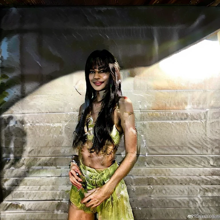 (best quality,4k,8k,highres,masterpiece:1.2),ultra-detailed,(realistic,photorealistic,photo-realistic:1.37),a cute woman in a tiny bikini (showering,cleaning) after swimming in the sea, small beach side stall, [sunlit] beach environment, [clear blue sky], [gentle waves lapping at the shore], [sandy beach], [palm trees swaying in the breeze], [seagulls flying overhead], [beach towel and sunglasses nearby], [coconut drink with a tiny umbrella], [sunscreen lotion bottle and towel rack], [colorful beach ball rolling on the sand], [seashell collection on a driftwood shelf], [beach-themed wall mural in the background], [tropical flowers blooming], [relaxing music playing from a portable speaker], [sun-kissed skin], [sparkling droplets of water on her body], [content smile on her face], [confident posture], [long flowing hair], [glistening water droplets in her hair], [playful expression in her eyes], [perfectly manicured nails], [fit and toned physique], [subtle tan lines], [bikini showing off her curves], [beach shack selling drinks and snacks], [friendly beachgoers enjoying the sun], [feeling of warmth and happiness], [serene and carefree atmosphere]