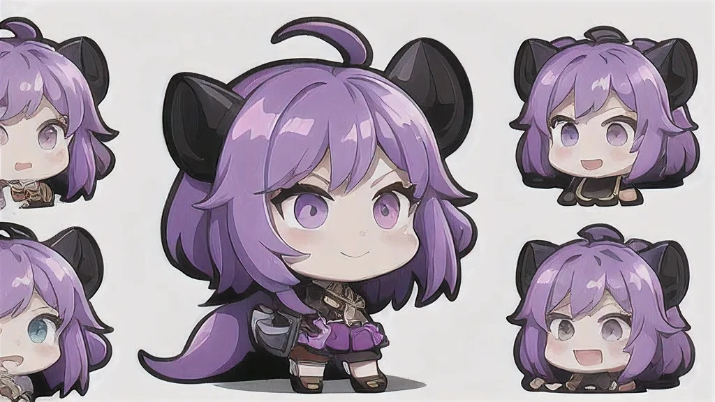 a cartoon image of a girl with a purple hair and a black top, kda, character art of maple story, （（Deer antler hair accessories））advanced digital chibi art, arcane art style, 2 d sprite, genshin impact character, official character art, chibi monster girl, chibi, , noire, ayaka genshin impact, maplestory mouse, hero 2 d fanart artsation，a cartoon image of a girl with a purple hair and a purple outfit, , chibi, kda, twitch emote, chibi monster girl, [[[[grinning evily]]]], 2 d sprite, of a ramlethal valentine,Purple and white combination, melty, cute cyber gods, advanced digital chibi art（（2 girls ））Long purple-white hair，Double tail，big eyes，Sports Posture，Combat Status，Full mana
