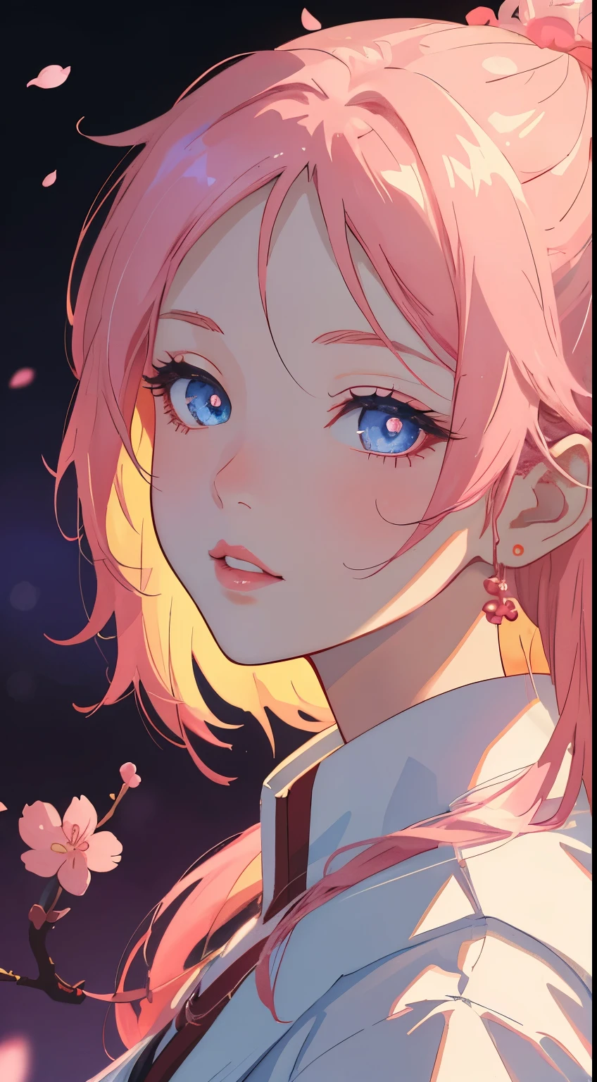 A girl in a cherry blossom garden, dreamy, fantasy, pink colors,illustrative style,ultra-detailed,portrait,beautiful detailed eyes,beautiful detailed lips,soft focus,soft lighting,blurred background,vivid colors,studio lighting,bokeh,highres,anime style