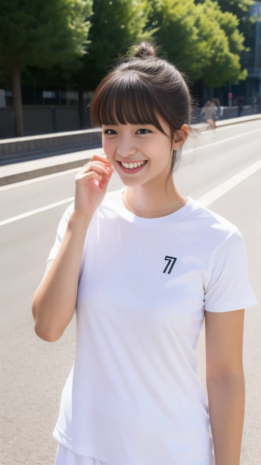 Beautiful woman、 、Full Body Shot、Sweat、Sportswear、Arena、bangs、Laughter、Shortcuts