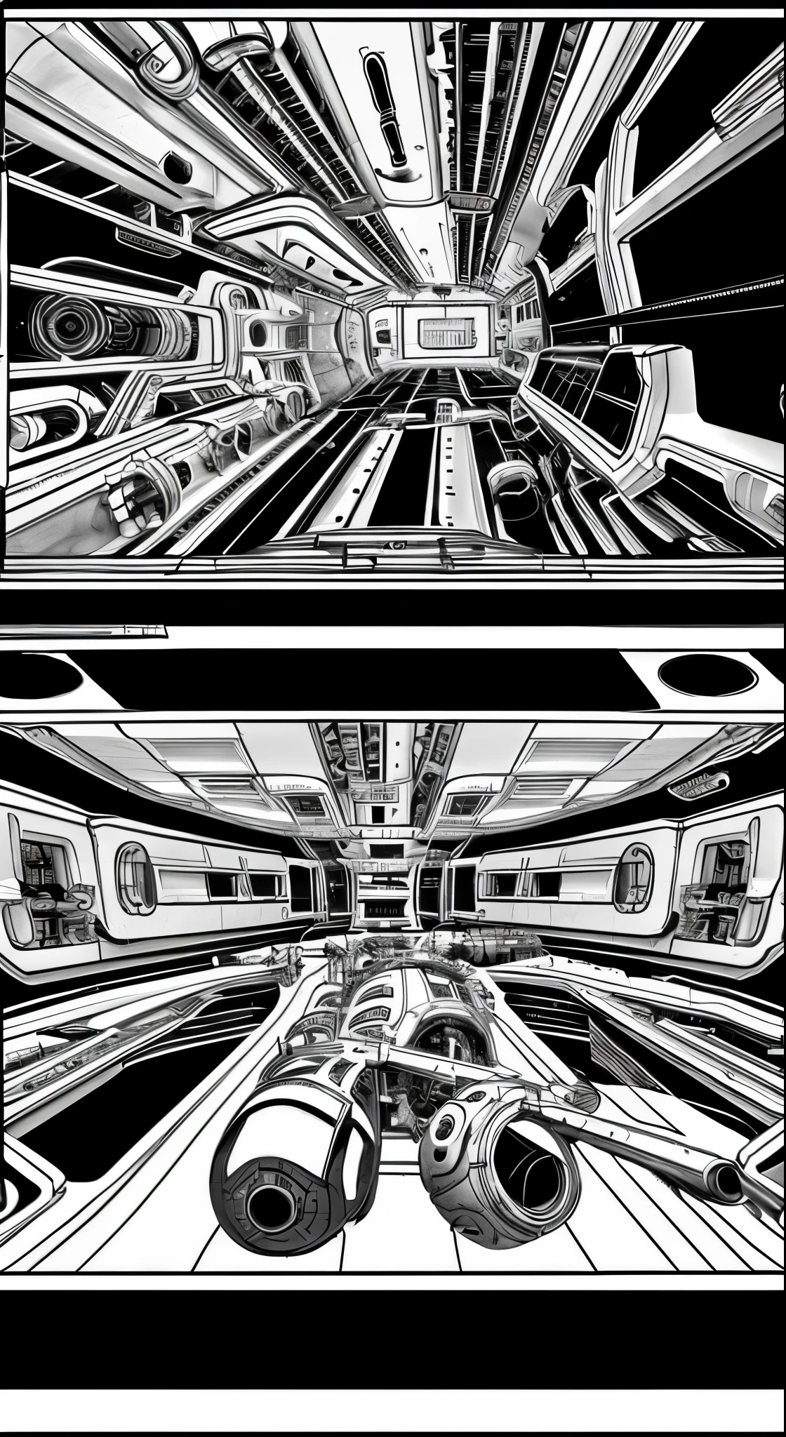 Mechanical Engineering Background, Black and white color scheme, Inside the spaceship