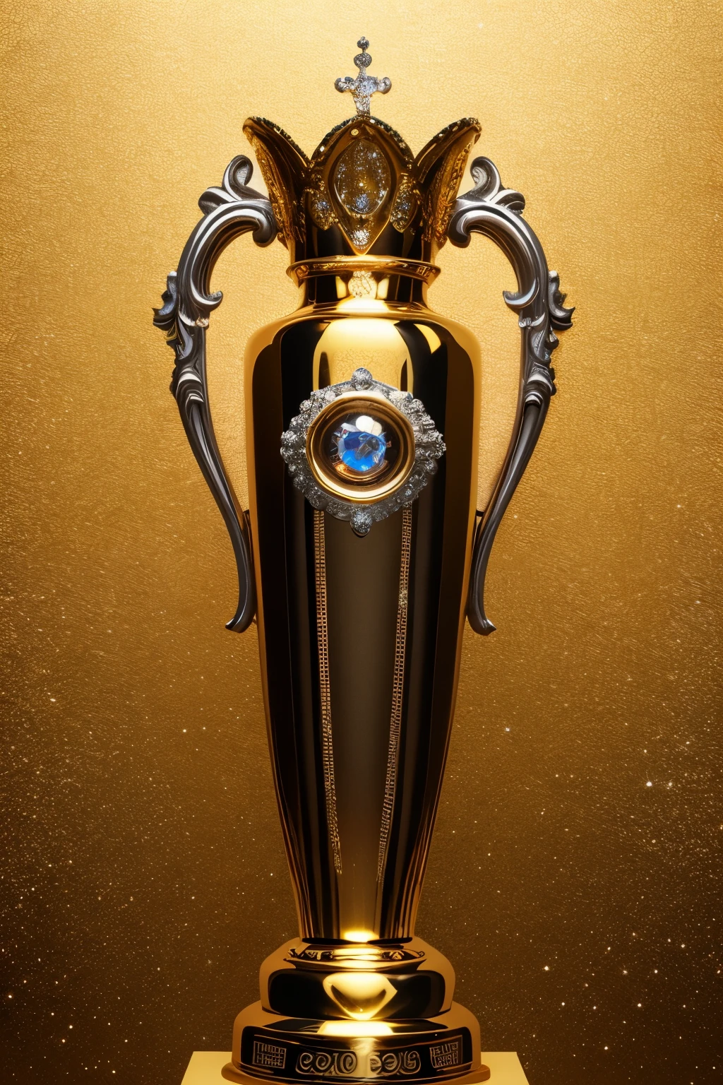 (best quality,4k,8k,highres,masterpiece:1.2),ultra-detailed,realistic, golden trophy, beautifully detailed design, modern design, sparkling diamonds, meticulously designed trophy, embellished with diamonds,"WINNERS"