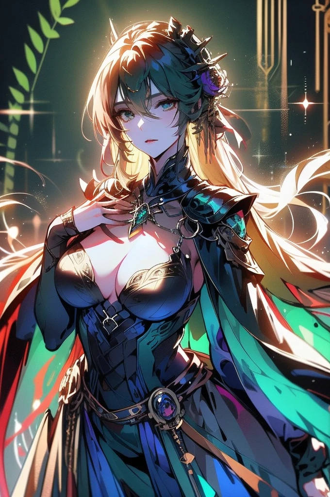 beautiful woman, elegance, beauty, aura, hauntingly, Wearing a gold crown, rose shaped necklace, A dark green leather suit that clings completely to the body. laughing, captivating, stark contrast, line art, backlighting, Intense, very bright lighting in front of the face, (( beautiful chest: 1.2)),
The face is super clear, Contained Color, anica_teddy, photo r3al, Detailed face, Extremely Realistic, ultra clear, ultra-detailed, ultra-realistic, realhands,1 girl,Sexy Pose