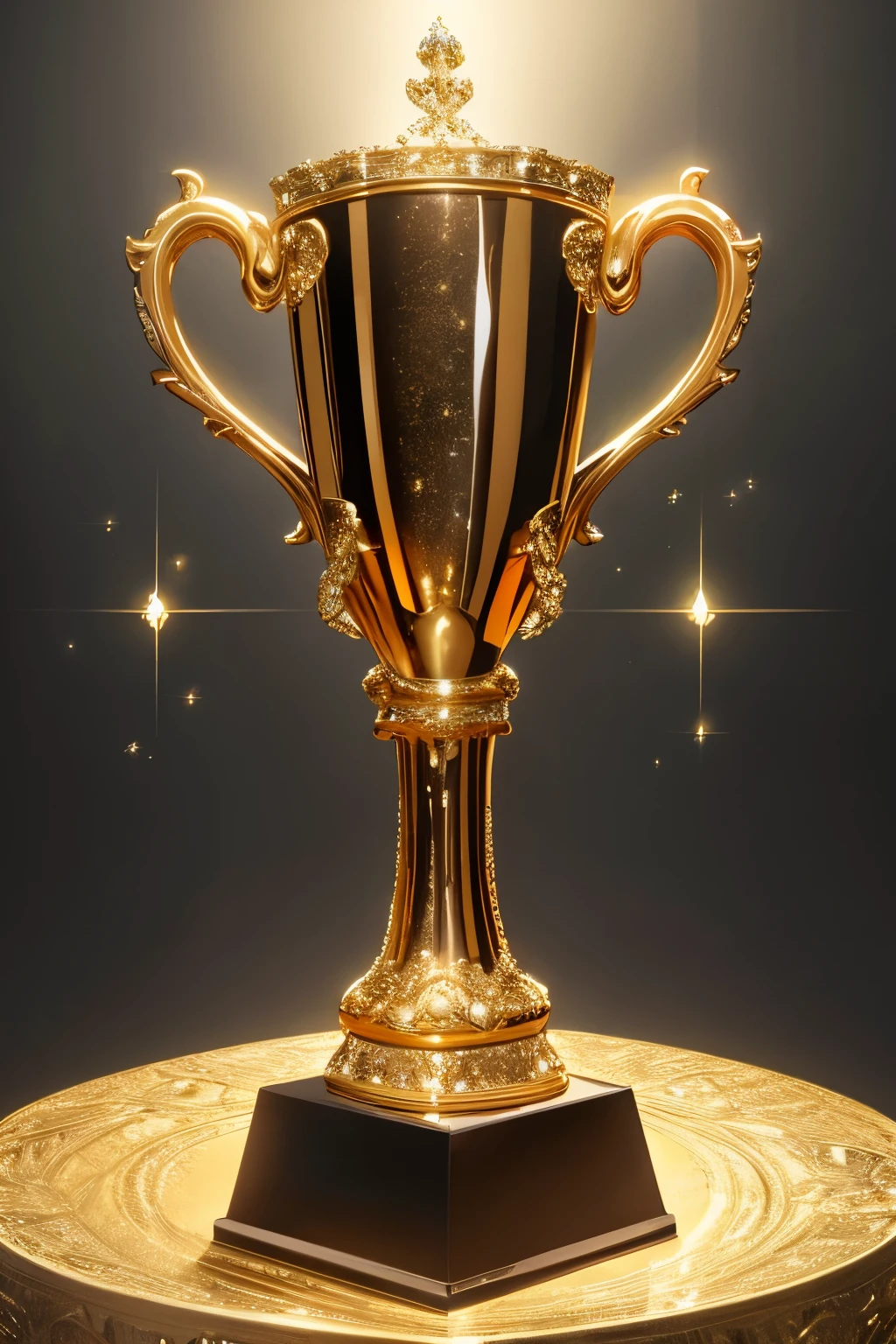 (best quality,4k,8k,highres,masterpiece:1.2),ultra-detailed,realistic, golden trophy, beautifully detailed design, modern design, sparkling diamonds, meticulously designed trophy, embellished with diamonds,"WINNERS"