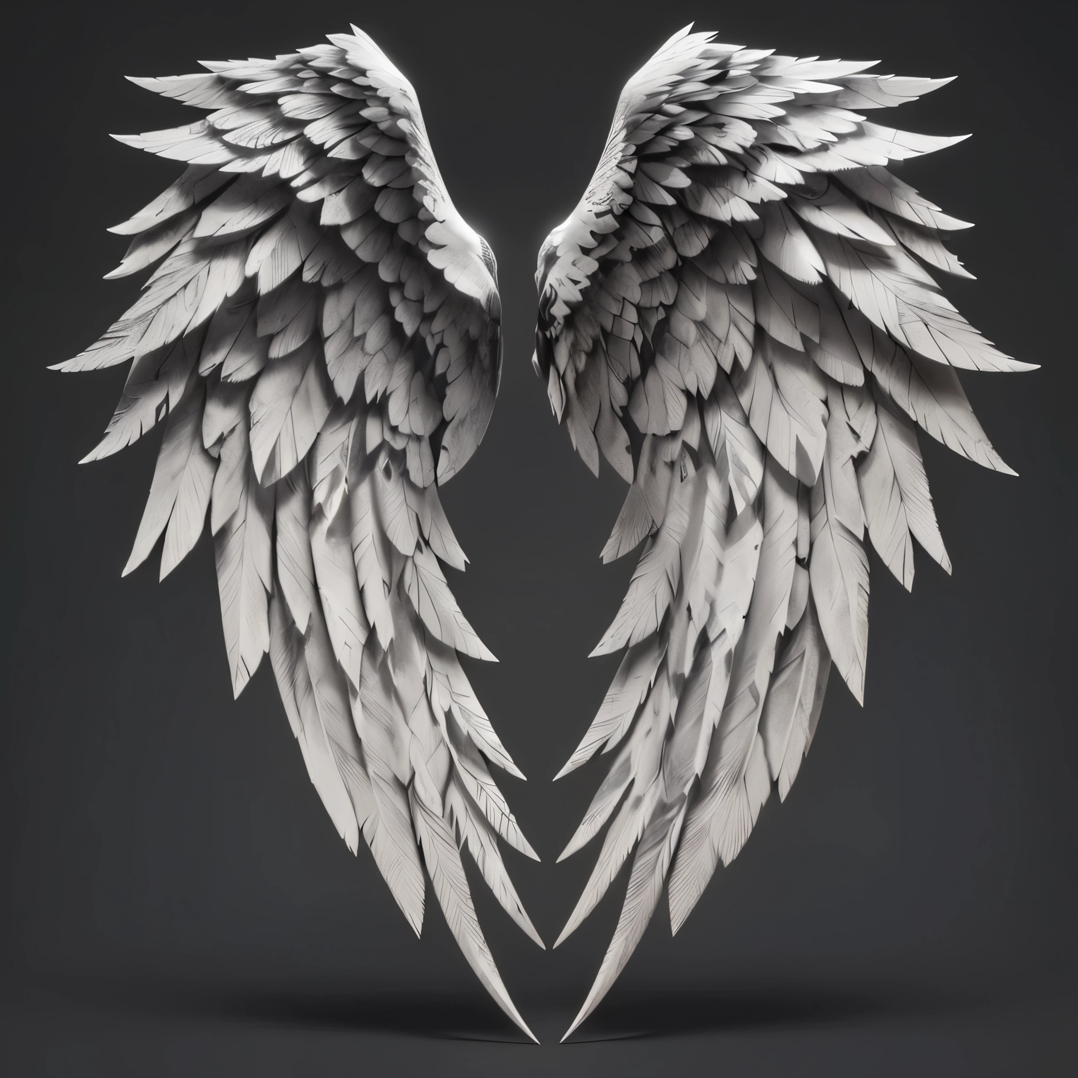 The perfect symmetrical skull wings mesmerizing, ultra-realistic 3D render of tattooing design of massive strong thick and bold black design, ultra detailed, full body shot, black and white drawing, gorgeous, strong wings, looks thick, ultra detailed, thick lines to far end, matt black bold