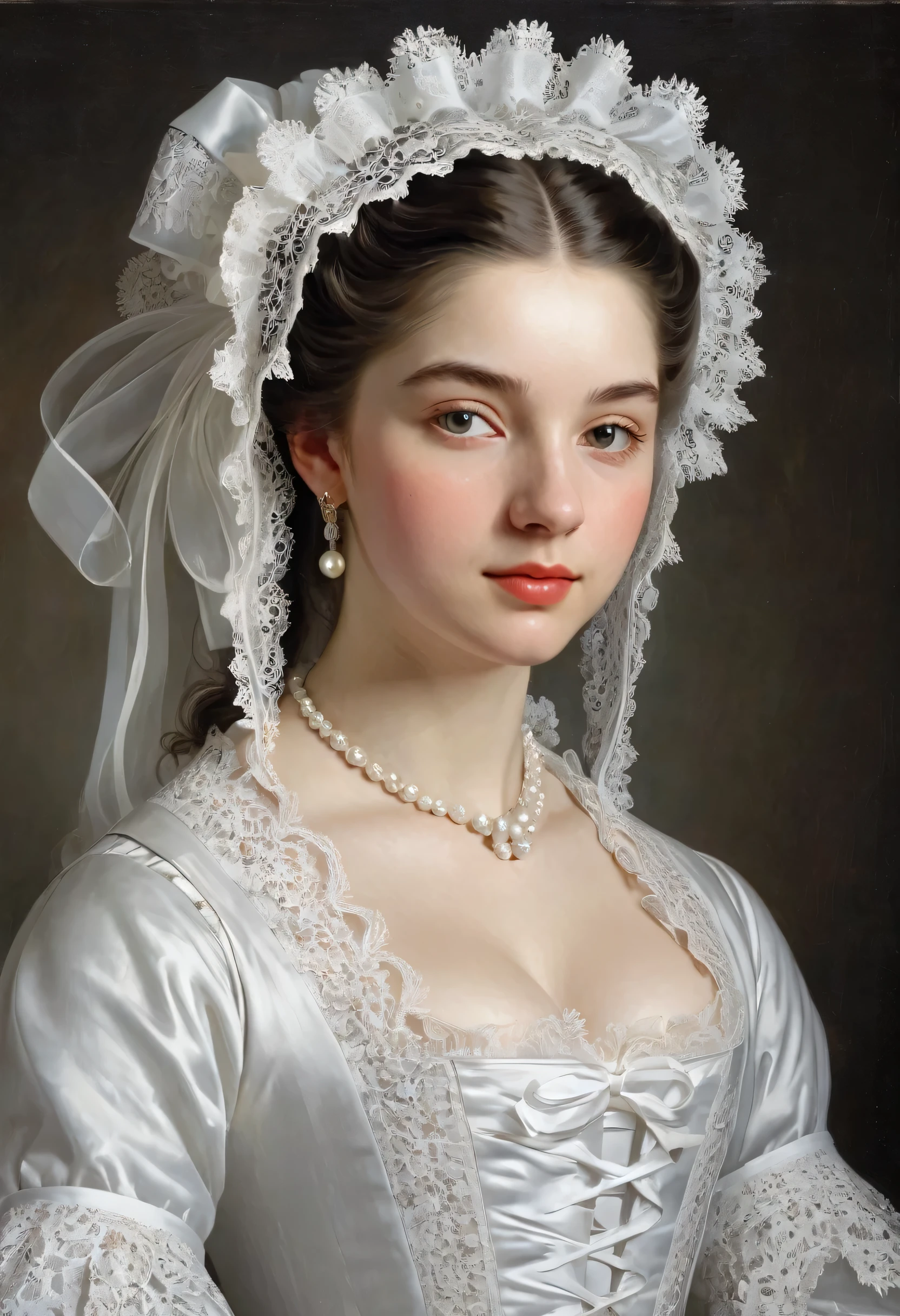 a young woman from the 1700 wearing white laces (masterpiece, top quality, best quality, official art, beautiful and aesthetic:1.2), 1 girl,
