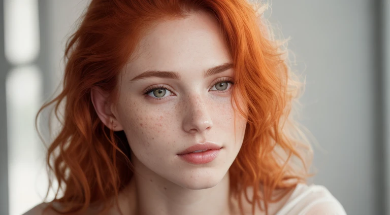 a photo of a seductive woman with loose styled (redhead hair:1.1), enjoyed, in club, she is wearing a white shirt, no makeup, (textured skin, skin pores:1.1), (moles:0.8), imperfect skin, goosebumps, flawless face, (light freckles:0.9), (sun-kissed:1.1), ((photorealistic):1.1), (raw, 8k:1.3),