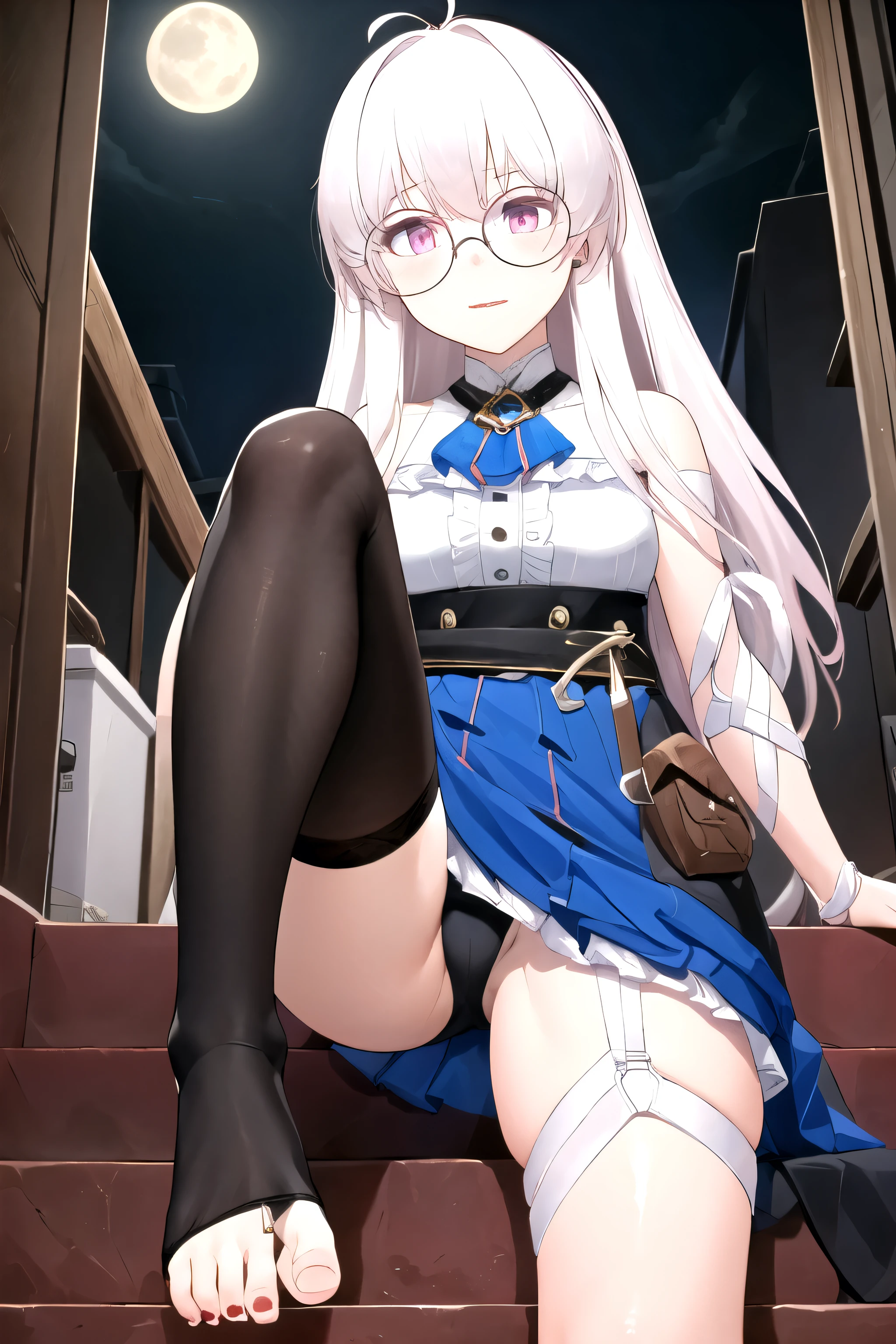 masterpiece, best quality, (1 Girl, Solitary), night, moon vr-kiyuu, have, Glasses, Double tail,2legs,nuclear_9, snuclear_8_up, snuclear_7_up, snuclear_6_up, snuclear_5_up, snuclear_4_up, smokes, Foot Focus, perfect 脚, perfect toes, best toes, stinky toes, Sexy pose looking at the audience, solitary, Toe Fuck, Everlasting, view, From below, Foot Focus,trampling,Step on the screen,foot fetish,See underwear,Sexual suggestion,