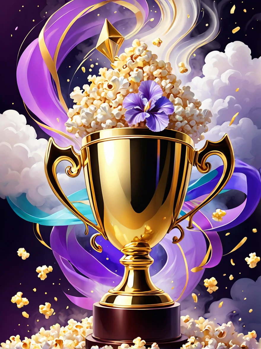 (((Crazy illustration abstract gold trophy:1.3)))，(((Trophy decoration effect:1.3)))，(((Wear ribbons:1.3)))，Eternal fantasy style，Dizziness symbol，iris，White smoke with multiple notes，Popcorn，lavender blush，Artistic Color，Diamond shape with dots inside，Paradise in Heaven，shelter，high resolution，Rich colorful brushstrokes，The most true，Details of the origins and consequences of the absurd，Ridiculous resolution，Showing readiness to sacrifice one&#39;s life，Pretend to be brave and fearless，The atmosphere disappears quietly，Creating Hell，Paradise of Despair，and madness，Background secret stone carving broken，Light and Shadow，Confusing the Light of Truth，The brilliance of countless star fragments，Illustrations show justice and stupidity，Crazy Wolf，Seamless dark fantasy smoke，Dazzling fantasy garden illustration，Sad flower，Reverberation Reflection