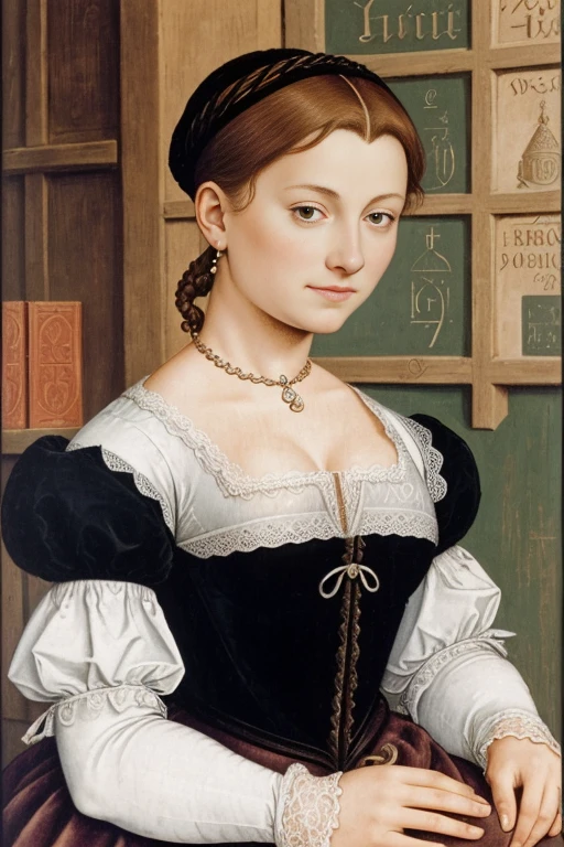 Paris, 1558. Ein Junge ((((17 Jahre alt)) Sylvie Palot)), mutig, Robust, bestimmt, at a street market, ((((einfache Kleidung aus den 1550er Jahren)))), ((Frisur der 1550er Jahre)), Bunt