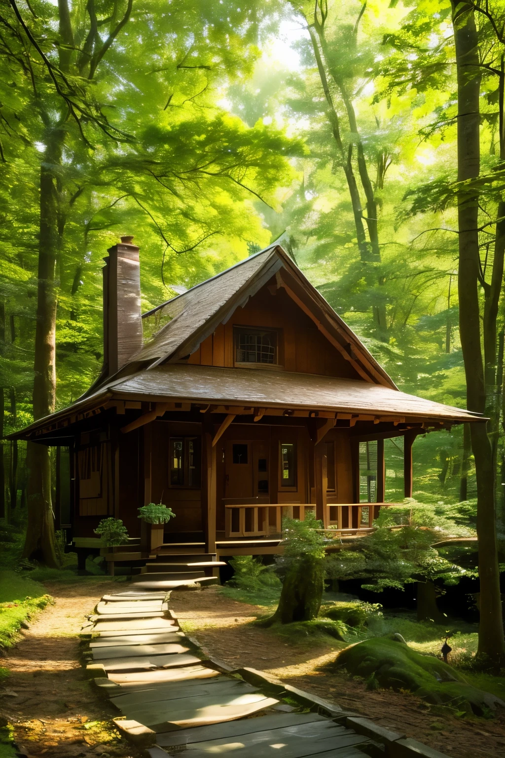 (best quality,4k,8k,highres,masterpiece:1.2),ultra-detailed,(realistic,photorealistic,photo-realistic:1.37),treehouse in the forest,natural atmosphere,enchanted light,serene ambiance,leafy surroundings,rustic charm,hidden refuge,cosy interior,warm wood textures,expansive windows,bird's eye view,floating staircase,twinkling fairy lights,treetop hideaway,crisp fresh air,whispering leaves,glimpses of wildlife,tree trunk pillars,majestic branches,peaceful retreat,sun filtering through leaves,enchanted woodland landscape,serenity in nature,gentle rustling of leaves,soft carpet of moss,harmonious connection with nature,tranquil escape,quiet sanctuary,secluded haven,tree canopy,enchanted forest,lush greenery,deep-rooted tranquility,natural harmony,blossoming flowers,colorful butterflies,playful squirrels,dappled sunlight,secret world above the ground,whispering secrets of the trees